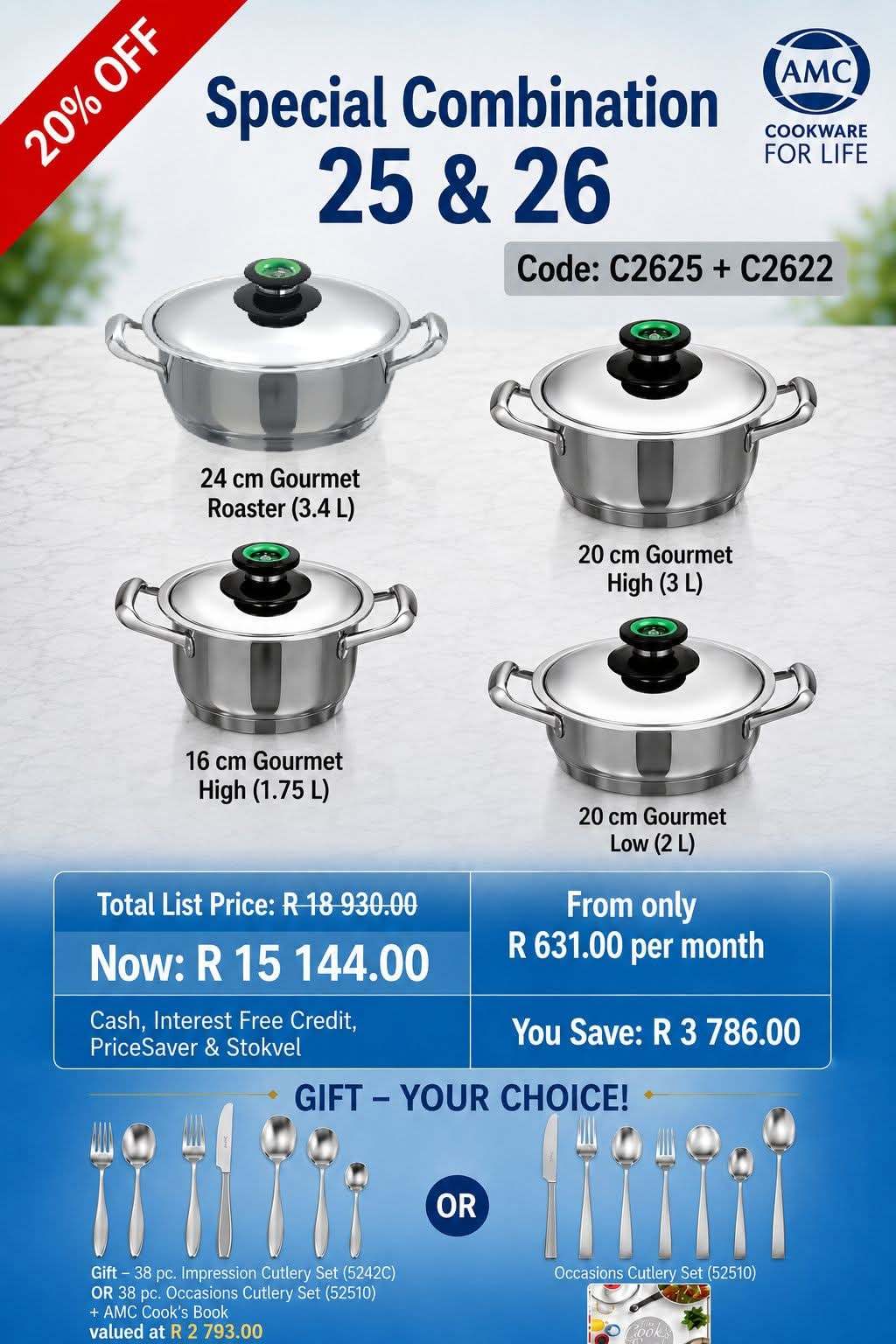 AMC Special Combination 25 & 26 Stainless Steel Cookware Set