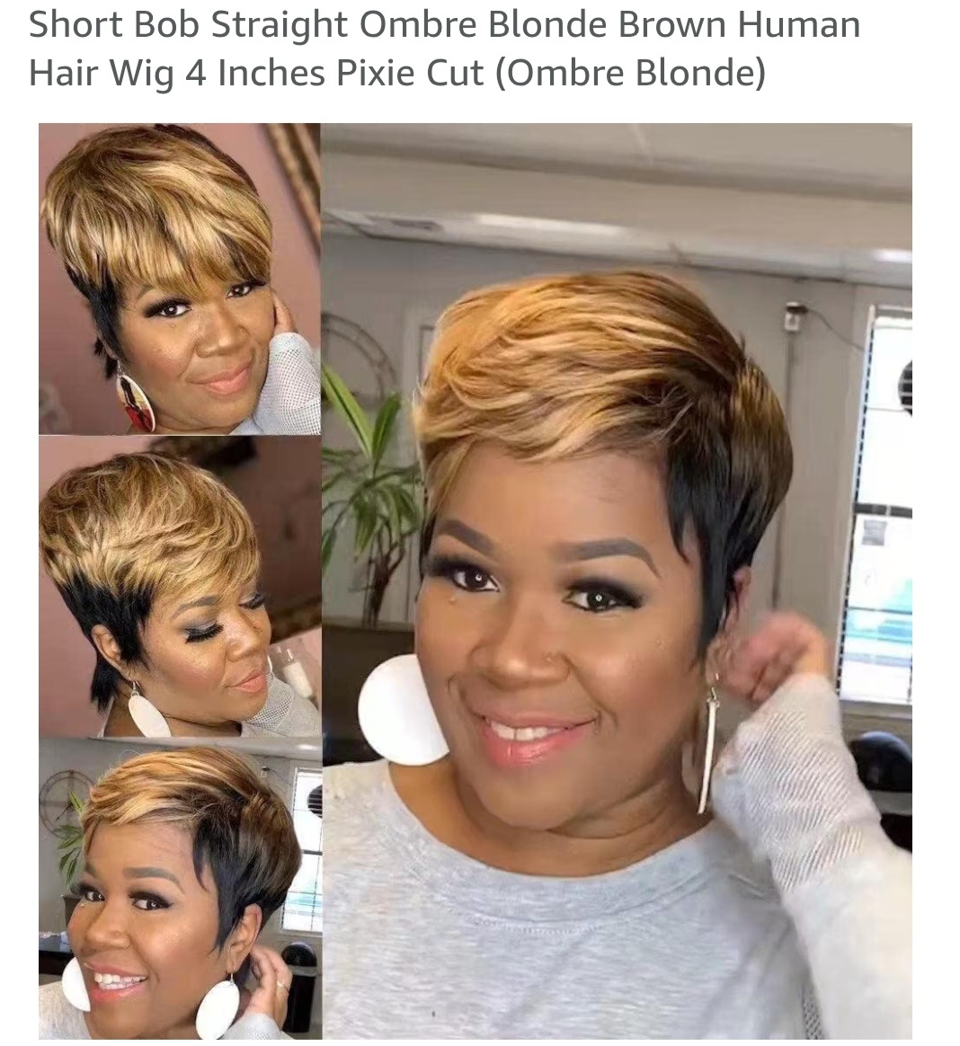 Blonde Brown Human Hair wig 4inches pixie cut