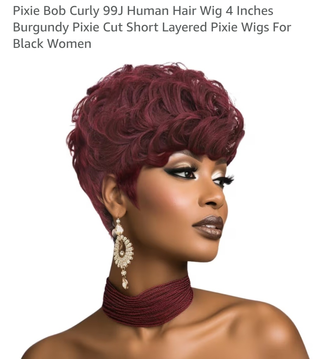 Pixie bob curly Human Hair 4inches Burgundy 