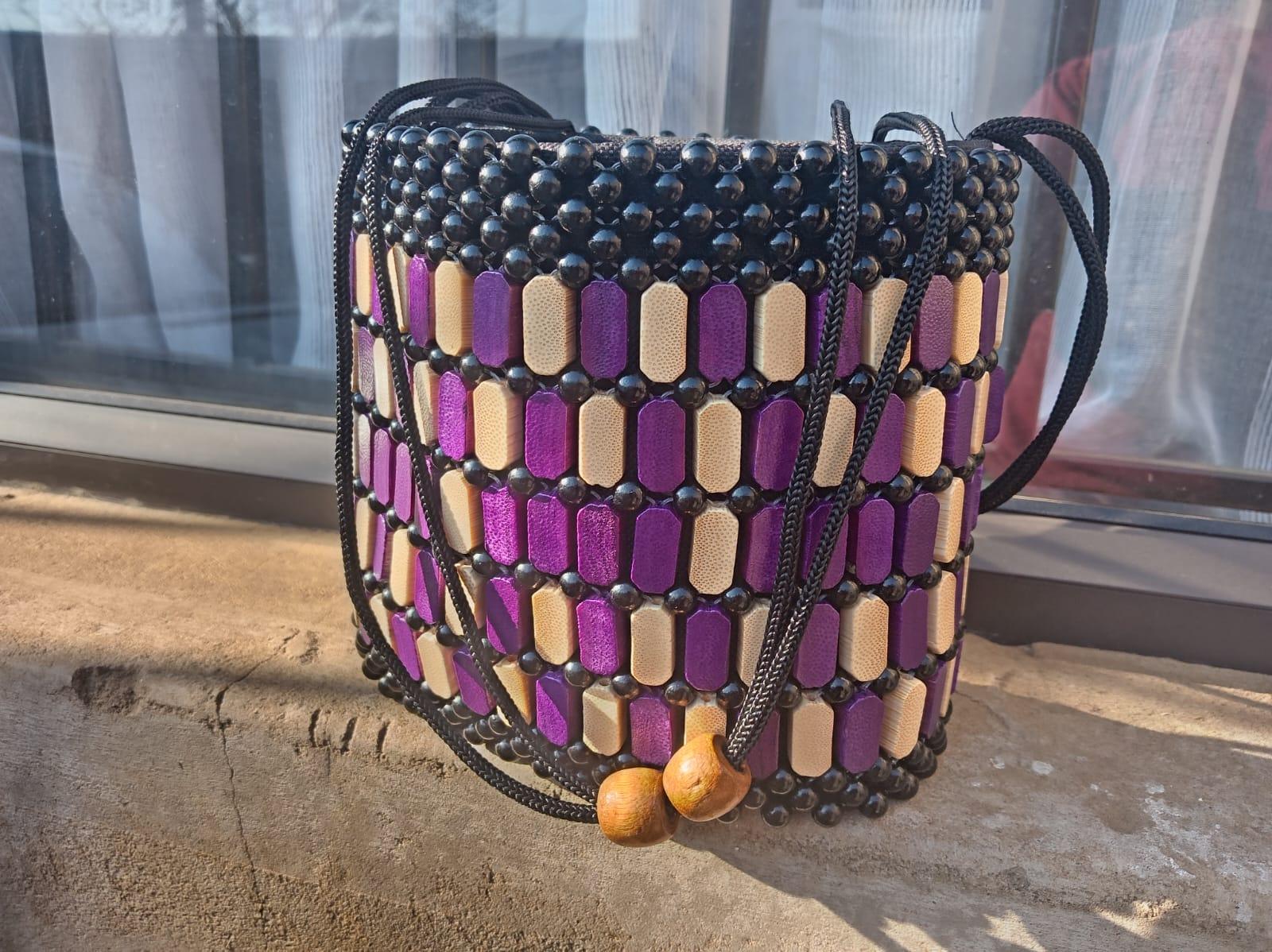 Amethyst Bloom Beaded Drawstring Bag