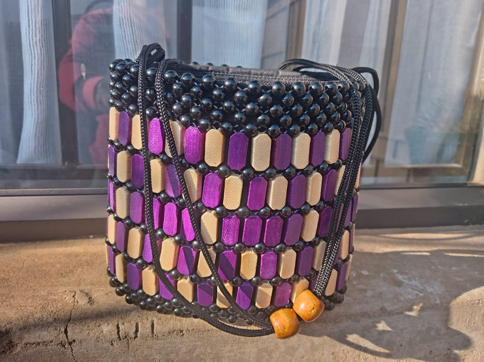 Amethyst Bloom Beaded Drawstring Bag 2