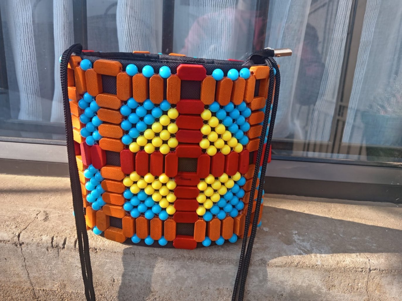 Sunrise Mosaic Beaded Drawstring Bag 2