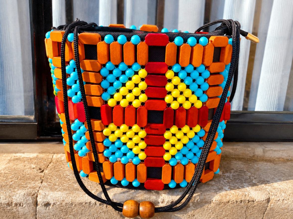 Sunrise Mosaic Beaded Drawstring Bag