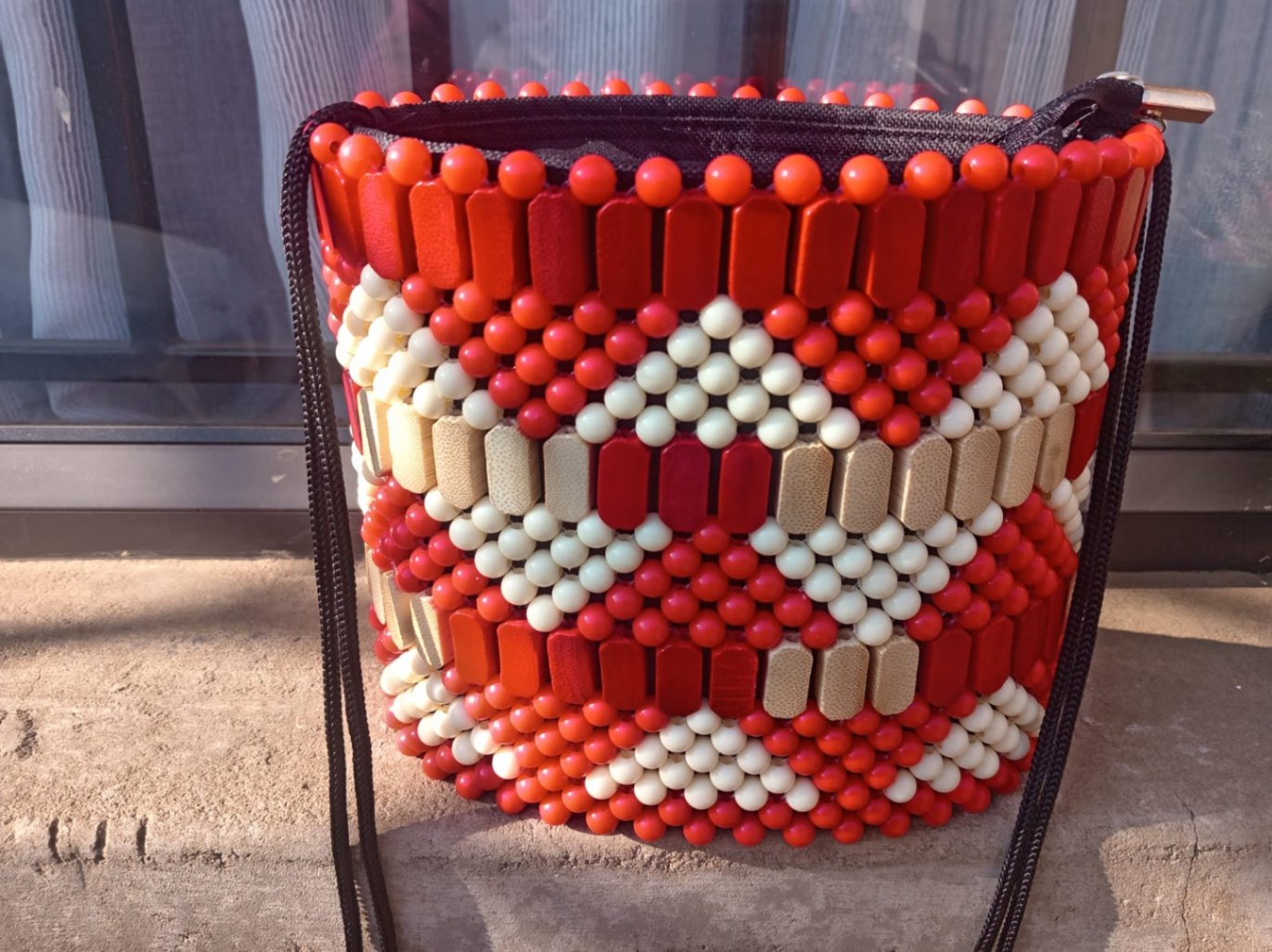 Crimson Harmony Beaded Drawstring Bag 2