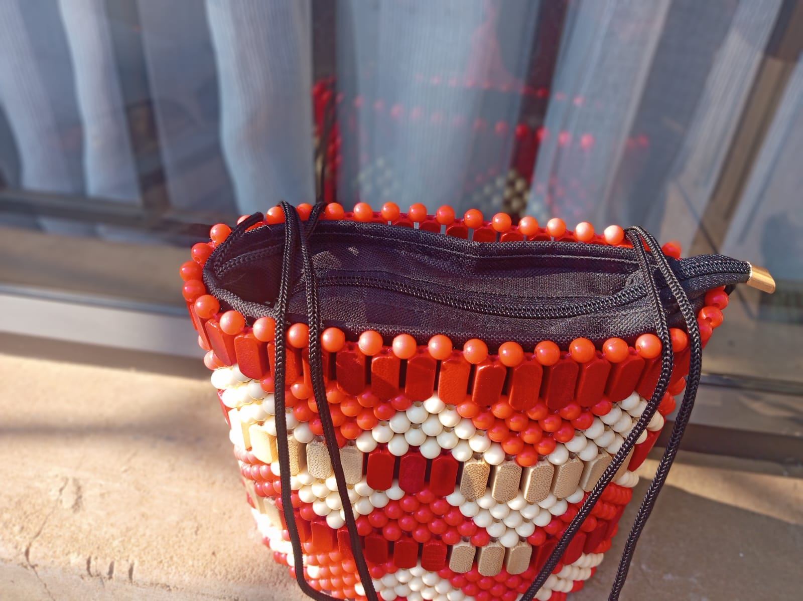 Crimson Harmony Beaded Drawstring Bag 3