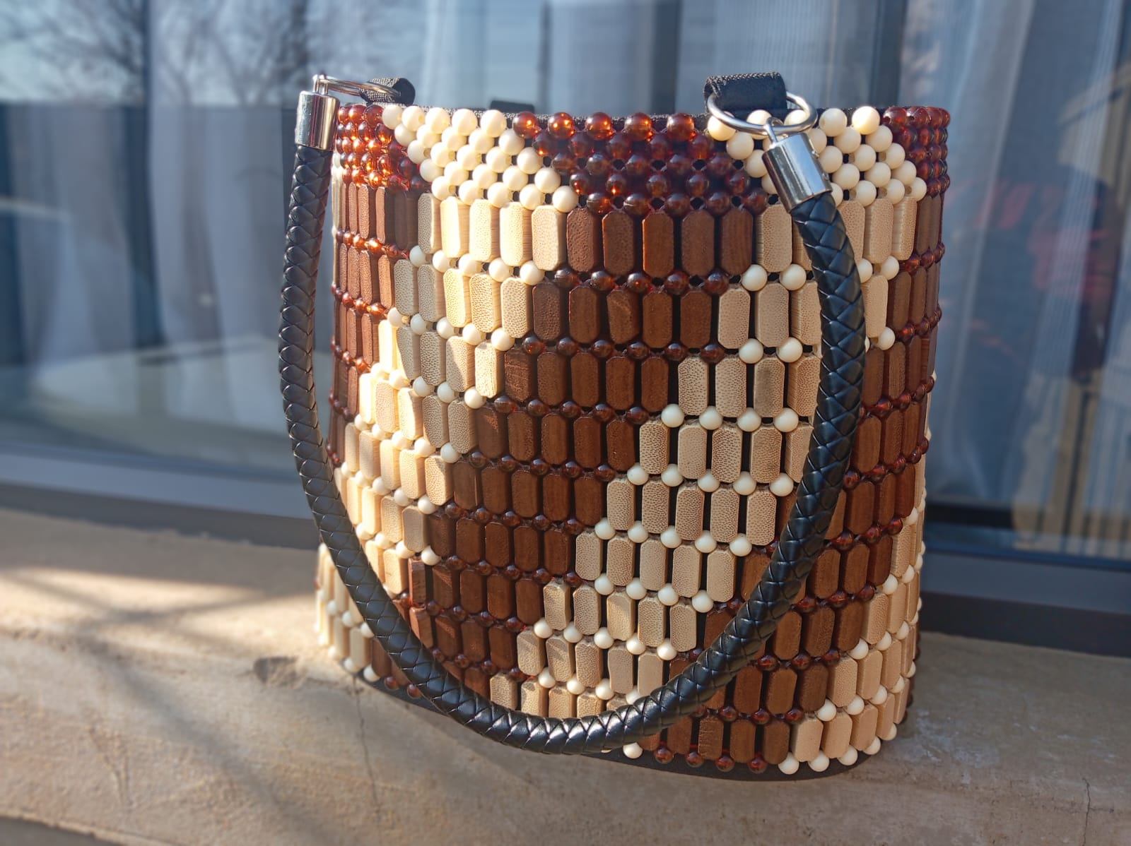 Mocha Mosaic Beaded Tote Bag 3