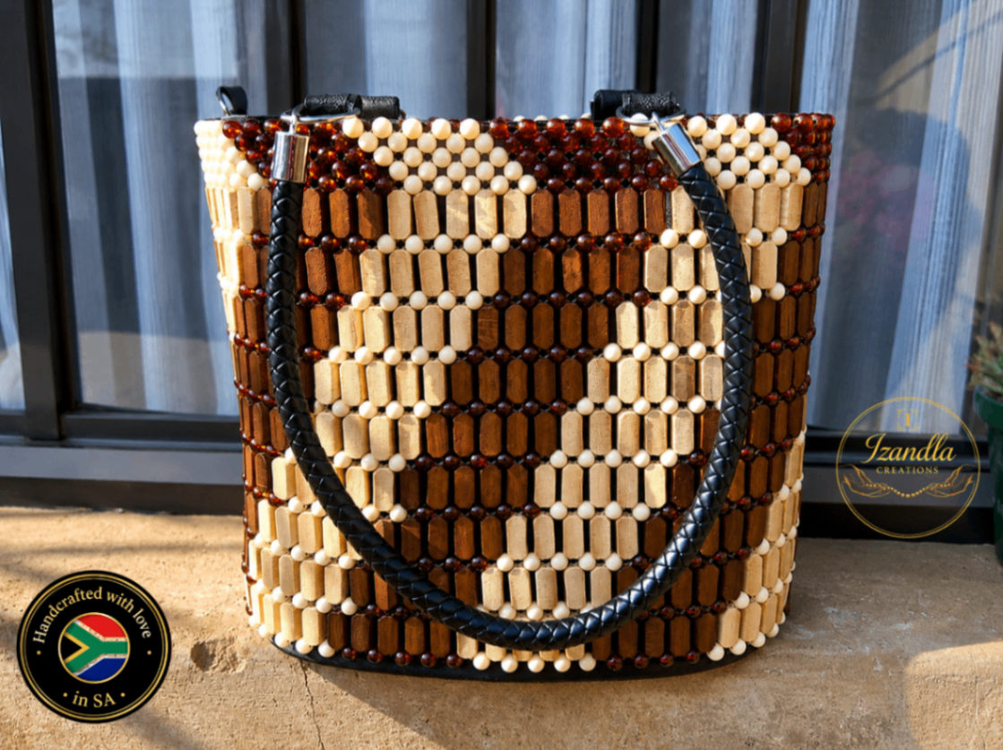 Azure Mosaic Beaded Tote Bag